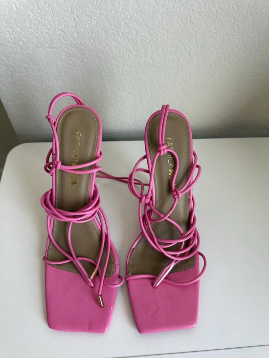 Fashion Nova Shoes - Fashion Nova Hot Pink Lace-Up Square Toe Heels